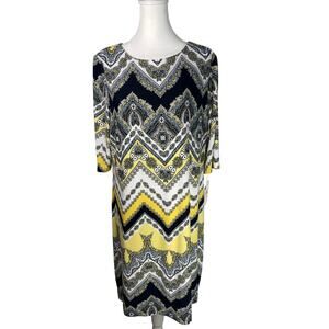 Studio One New York Yellow and Blue 3/4 Sleeve Dress Women’s Size L